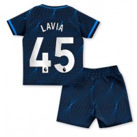 Otroški Nogometni dresi Chelsea Romeo Lavia #45 Gostujoči 2023-24 Kratek Rokav (+ Kratke hlače)